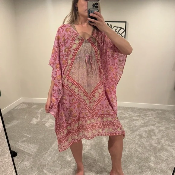 Tuckernuck Antik Batik Nootka Kaftan Pink Floral Size Large Cotton Maxi Sundress - Picture 2 of 11